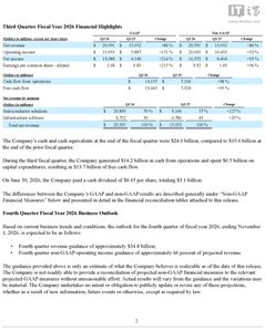 博通 2026 财年第三财季归母净利润 130.88 亿美元，同比增长 216%